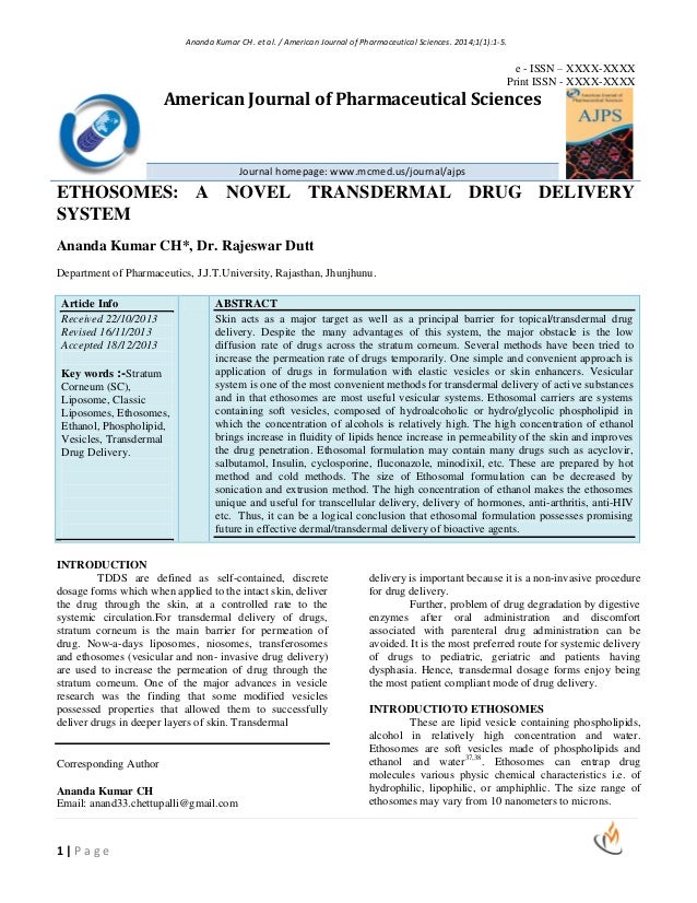 formulation and evaluation of ethosomes